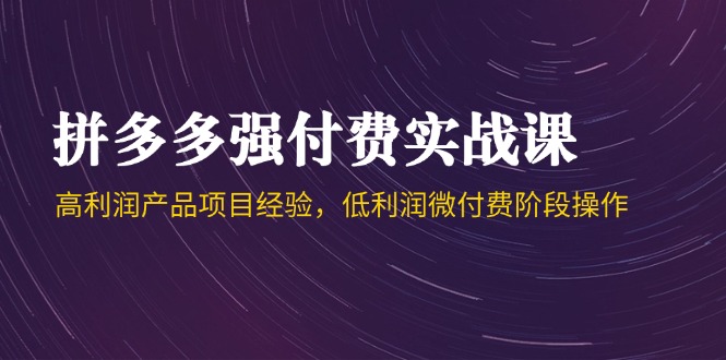 拼多多强付费实战课-44期，高利润产品项目经验，低利润微付费阶段操作-木白网创