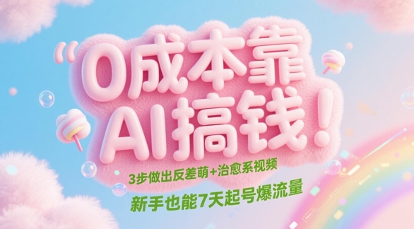 0成本靠AI搞钱！3步做出反差萌+治愈系视频，新手也能7天起号爆流量-木白网创