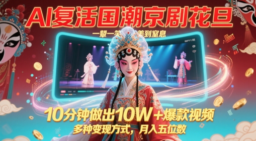 AI复活国潮京剧花旦，一颦一笑美到窒息，10分钟做出10W+爆款视频，多种变现方式，月入五位数-木白网创