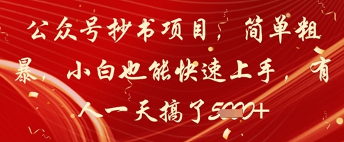 公众号抄书项目，简单粗暴，小白也能快速上手，有人一天搞了1k+-木白网创
