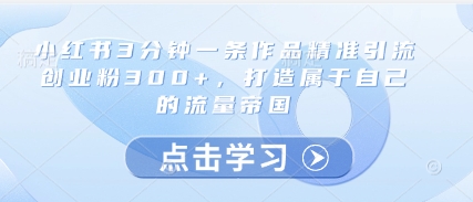 小红书3分钟一条作品精准引流创业粉300+，打造属于自己的流量帝国-木白网创