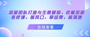 流量团队打造与生意破局，老板流量必修课，抓风口，拿结果，能落地-木白网创