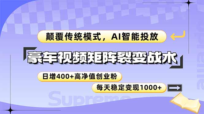 豪车视频矩阵裂变战术，颠覆传统模式，AI智能投放，日增400+高净值创业…-木白网创