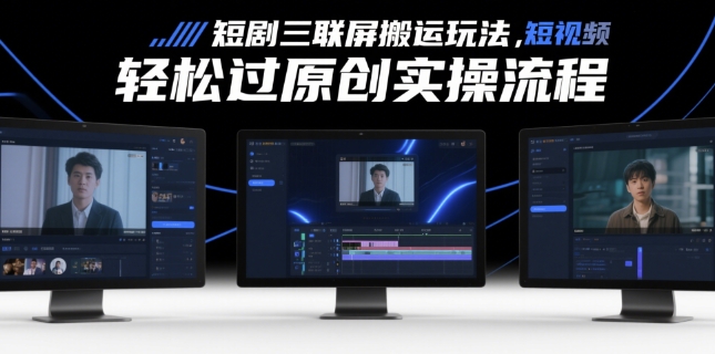 短剧三联屏搬运玩法，短剧搬运轻松过原创实操流程-木白网创