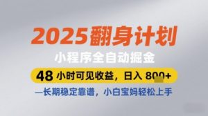 2025翻身计划小程序全自动掘金，48小时可见收益，日入多张+，长期稳定靠谱，小白宝妈轻松上手【揭秘】-木白网创