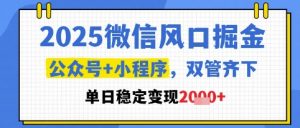 2025微信风口掘金，公众号+小程序双管齐下，单日稳定变现1k+【揭秘】-木白网创