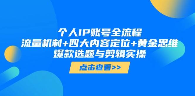 个人IP账号全流程：流量机制+四大内容定位+黄金思维, 爆款选题与剪辑实操-木白网创