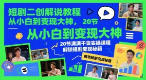 短剧二创解说教程，从小白到变现大神，20节满满干货实操课程，解锁短剧变现秘籍-木白网创