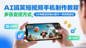 AI搞笑短视频手机制作教程，多张变现方式，5分钟教会你用AI做不一样的西游记-木白网创