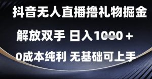 抖音无人直播撸礼物掘金,解放双手,日入1k,0成本纯利,无基础可上手【揭秘】-木白网创