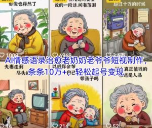 AI情感语录治愈老奶奶老爷爷短视制作，条条10万+，轻松起号变现-木白网创