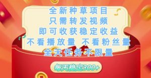 全新种草项目只需转发视频，即可收获稳定收益，不看播放量不看粉丝量，全天任务不限量，每天稳定3张【揭秘】-木白网创