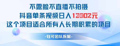 不露脸不直播不拍摄抖音单条视频日入1k+这个项目适合所有人长期积累的项目-木白网创