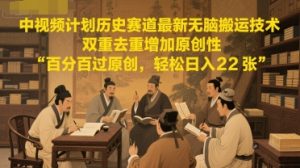 中视频计划历史赛道最新无脑搬运技术,双重去重增加原创性,百分百过原创,轻松日入2张-木白网创