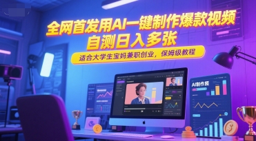 全网首发用AI一键制作爆款视频，自测日入多张，适合大学生宝妈兼职创业，保姆级教程-木白网创