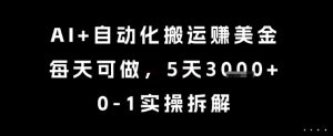 AI+自动化搬运挣美金，每天可做，5天3k+，0-1实操拆解【揭秘】-木白网创