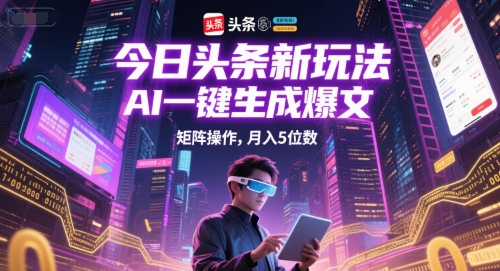 今日头条新玩法，AI一键生成爆文，矩阵操作，月入5位数-木白网创