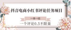 抖音电商小红书评论任务项目，一个评论0.5，一单一结 不限量-木白网创