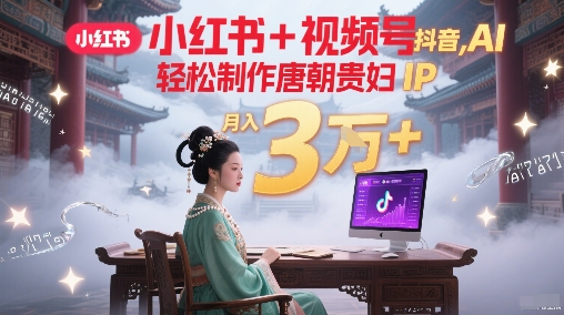 小红书+视频号+抖音，AI轻松制作唐朝贵妇IP，每天30分钟，轻松产出N条，月入3W+-木白网创