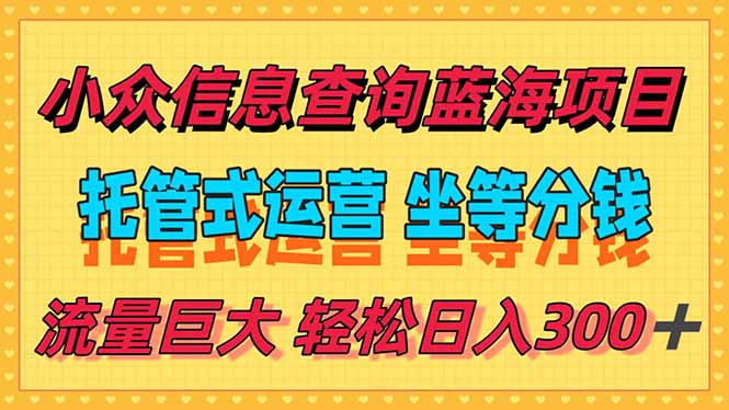 稳定日入300＋，小众信息查询蓝海项目，全程懒人式托管，解放你的时间-木白网创