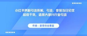 小红书男粉引流拆解，引流、变现当日见效超级干货，适用大部分行业引流-木白网创