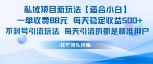 私域项目新玩法【适合小白】 一单收费88.每天稳定收益几张-木白网创