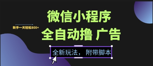微信小程序全自动撸广告项目，彻底解决没流量的问题，新手一天8张+【揭秘】-木白网创