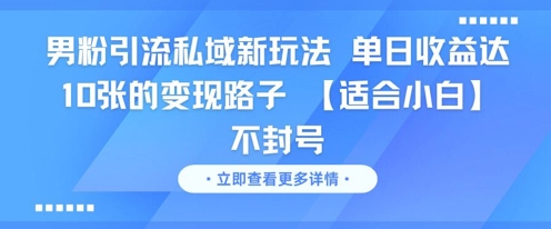 男粉引流私域新玩法，单日收益达10张的变现路子 【适合小白】不封号-木白网创