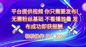 平台提供视频，你只需要发布， 无需粉丝基础，不看播放量，发布成功即获报酬，日入3张【揭秘】-木白网创