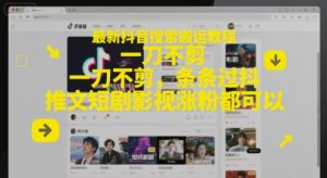 最新抖音搜索搬运教程，一刀不剪，条条过抖，推文短剧影视涨粉都可以-木白网创