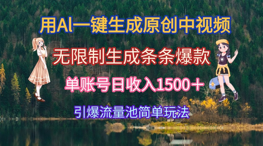 用Al一键生成原创中视频，无限制生成条条爆款，单账号日收入1500＋引爆…-木白网创