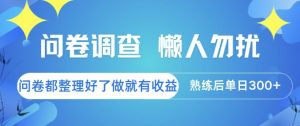 问卷调查，懒人勿扰，问卷都整理好了单价不等，做就有收益，熟练后单日3张【揭秘】-木白网创