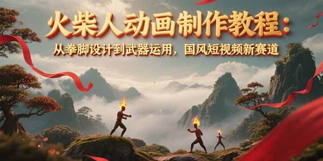 图片[1]-火柴人动画制作教程：从拳脚设计到武器运用，国风短视频新赛道-木白网创