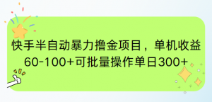 快手半自动暴力撸金项目，单机收益60-100+可批量操作单日300+-木白网创