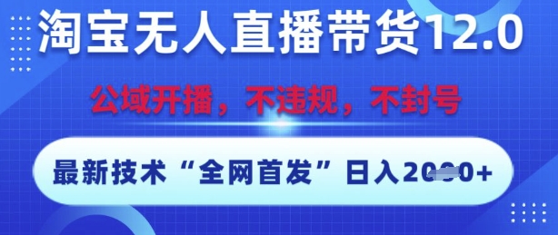 淘宝无人直播带货12.0，最新技术，不封号，不违规，操作简单，开播爆单，日入多张【揭秘】-木白网创