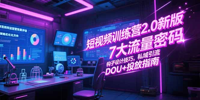 短视频训练营2.0新版，7大流量密码/钩子设计技巧/私域引流/DOU+投放指南-木白网创