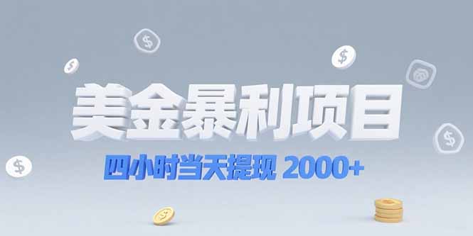 美金暴利项目，四小时当天提现 2000+机会留给会选赛道的人-木白网创