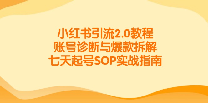 小红书引流2.0教程，账号诊断与爆款拆解，七天起号SOP实战指南-木白网创