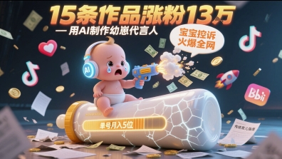 用AI制作幼崽代言人，宝宝的控诉火爆全网，15条作品涨粉13W，单号月入5位数实操教程-木白网创