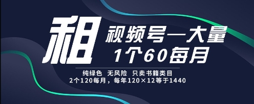租视频号，一个60每月，2个120.纯绿色、无风险，常年租【揭秘】-木白网创