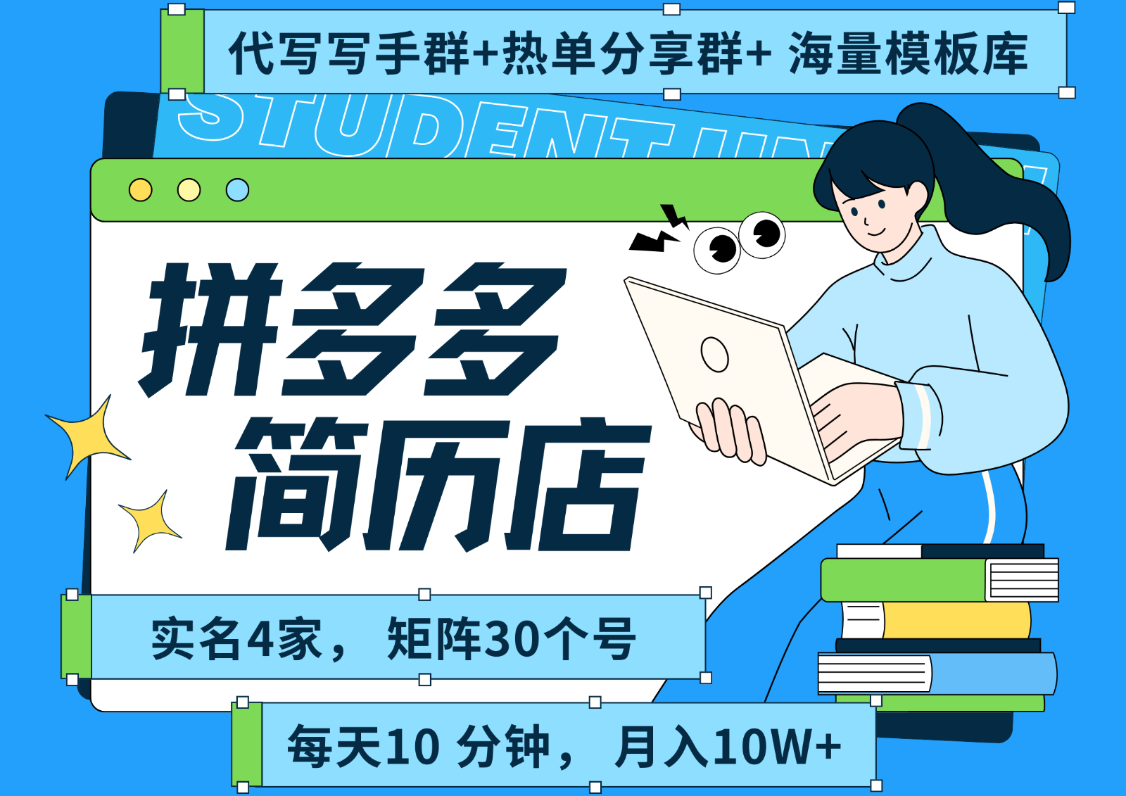 拼多多电商 拼多多 虚拟资料 简历 海报代写 全SOP流程 毫无保留分享(含后端资料)-木白网创