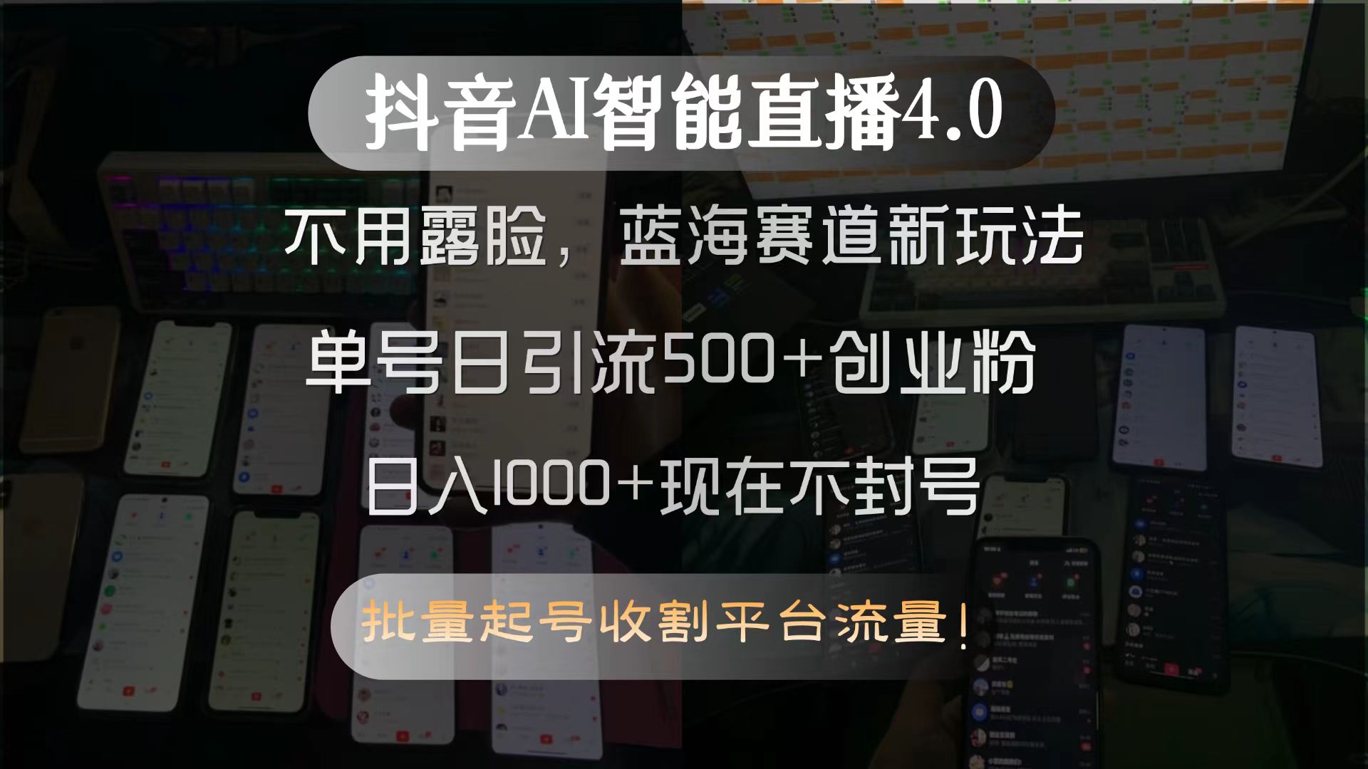 抖音AI智能直播4.0，不用露脸，蓝海赛道新玩法，单号日引流500+创业粉…-木白网创
