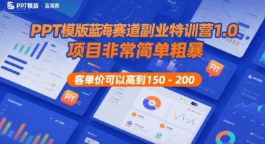 PPT模版蓝海赛道副业特训营1.0，项目非常简单粗暴，客单价可以高到150-200-木白网创