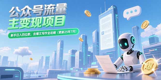 公众号流量主变现项目，新手日入四位数，含爆文写作全攻略(更新25年7月-木白网创