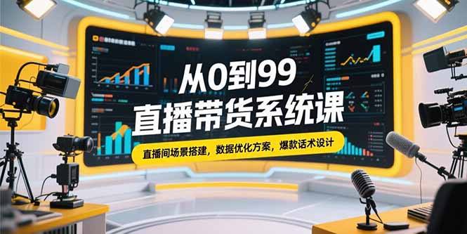 从0到99直播带货系统课，直播间场景搭建，数据优化方案，爆款话术设计-木白网创