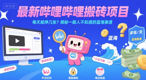最新哔哩哔哩上B站搬砖项目，每天能挣几张？揭秘一般人不知道的蓝海赛道-木白网创