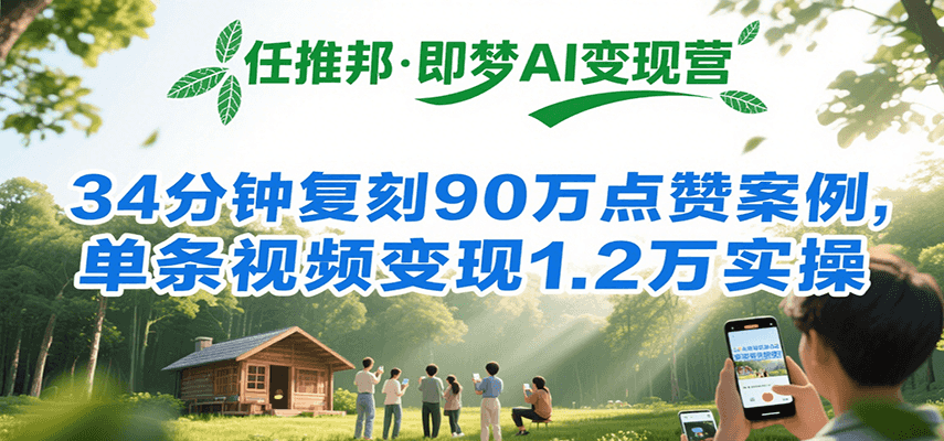 任推邦·即梦AI变现营，34分钟复刻90万点赞案例，单条视频变现1.2万实操-木白网创