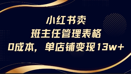 小红书卖班主任管理表格，0成本单店变现13w-木白网创