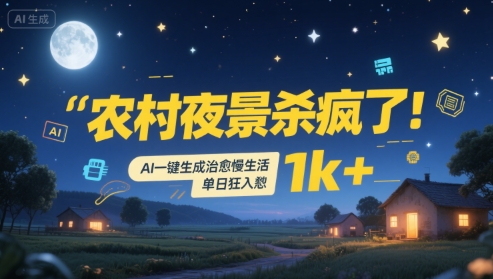 农村夜景杀疯了！AI一键生成治愈系慢生活，单日狂入1k+-木白网创