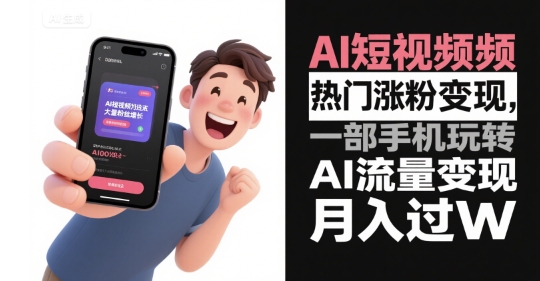AI短视频热门涨粉变现，一部手机玩转AI流量变现，月入过W-木白网创